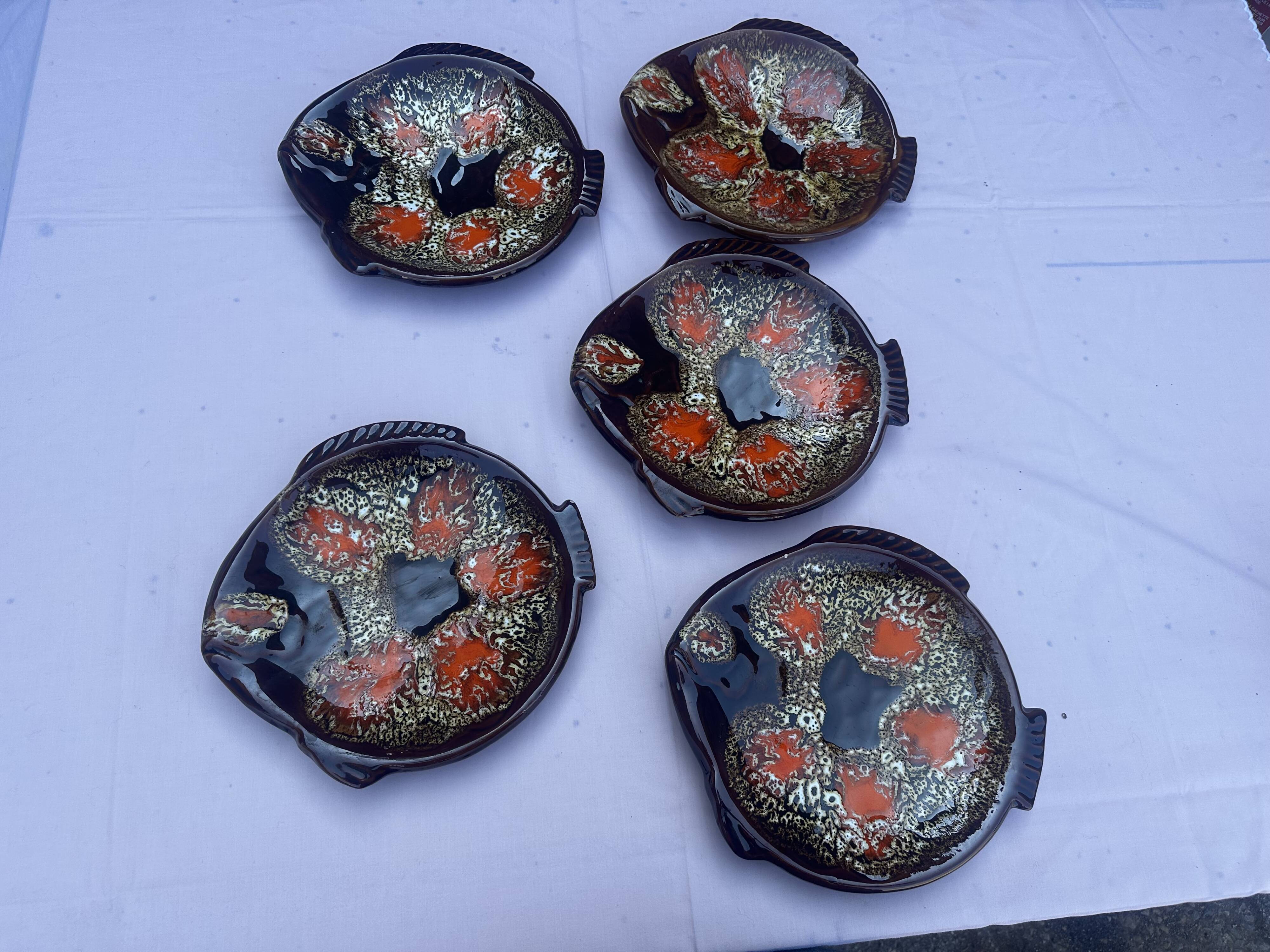 5 fish plates by Marius Giuge for Vallauris