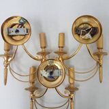 Set of 3 vintage Sciolari wall lights gold plated brass Italian 1960s