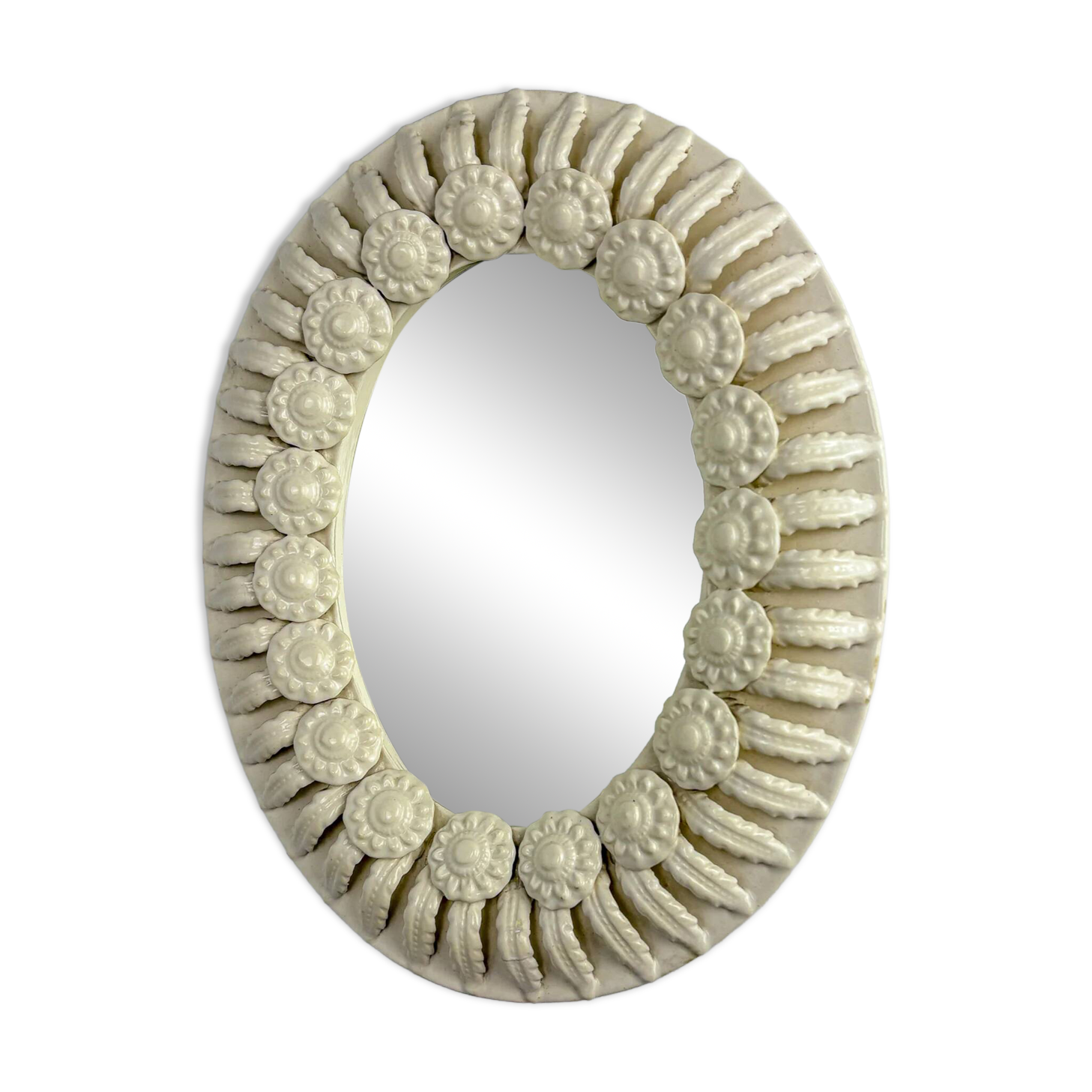 Spanish floral ceramic mirror from Manises, Spain, circa 1970s