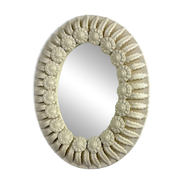 Spanish floral ceramic mirror from Manises, Spain, circa 1970s