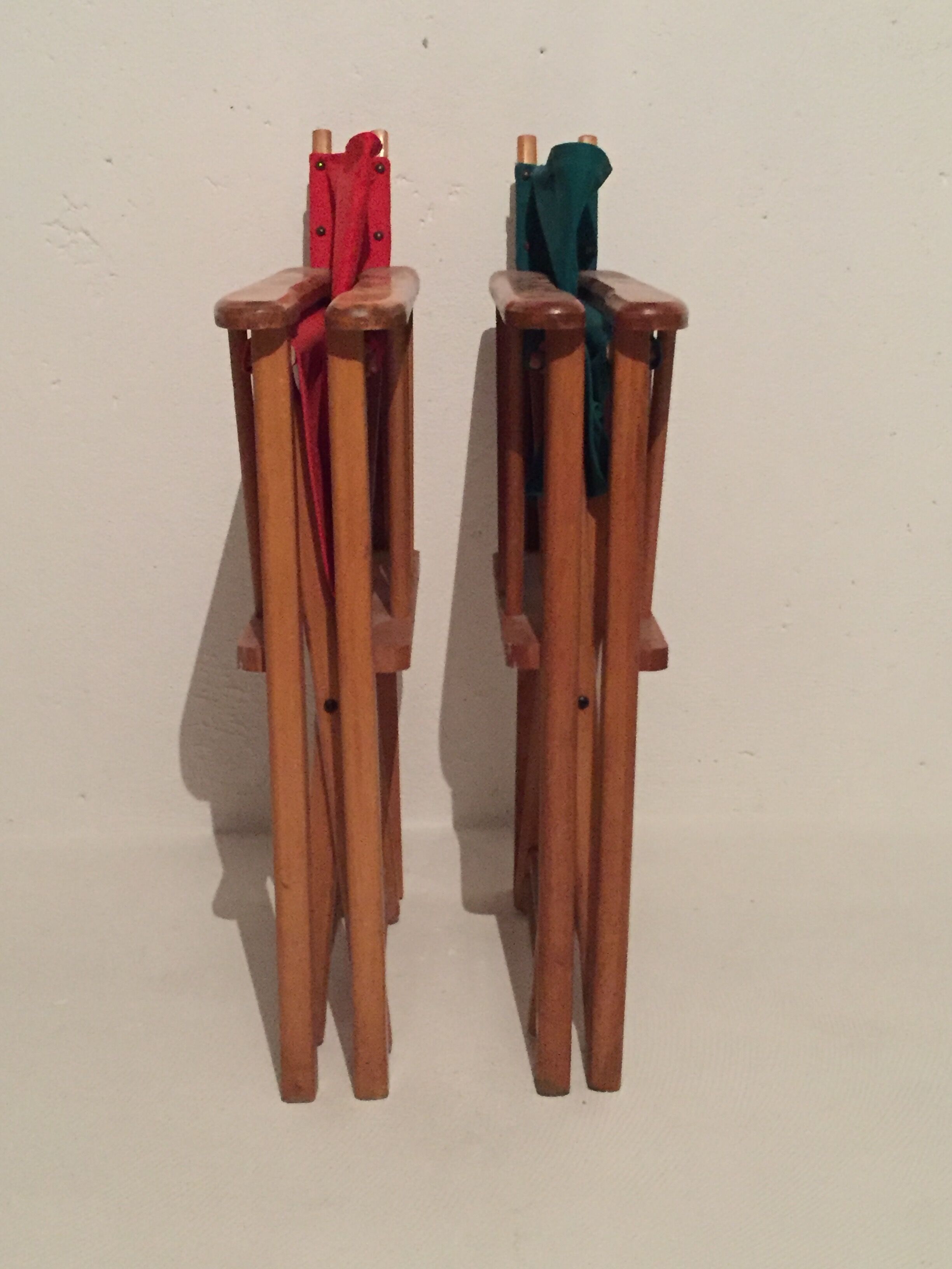 Pair of folding chairs in wood and vintage canvas, 1970s