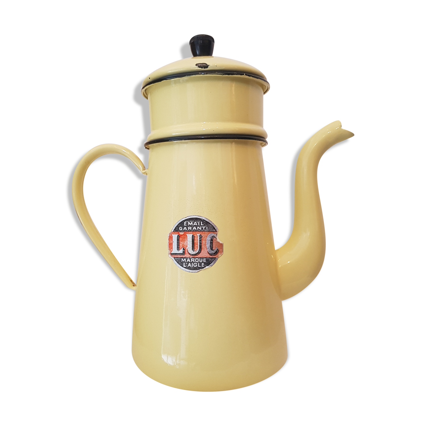 Old pale yellow enamelled coffee maker