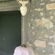 Chandelier, pink opaline suspension and white interior, complete antique
