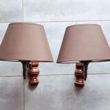 2 wall lights in wood and bronze with lampshade