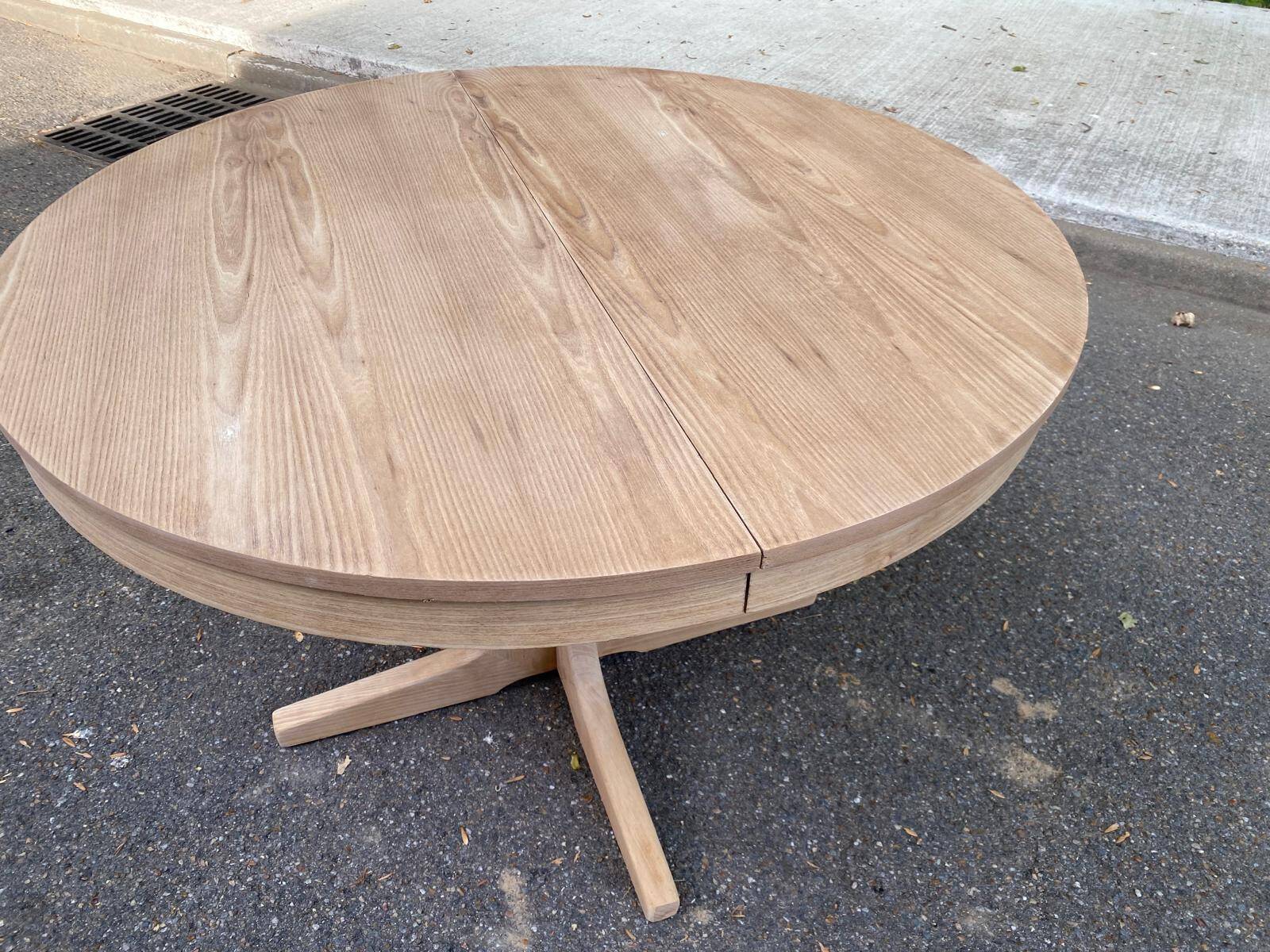Scandinavian round extendable dining table Baumann stripped teak 1960