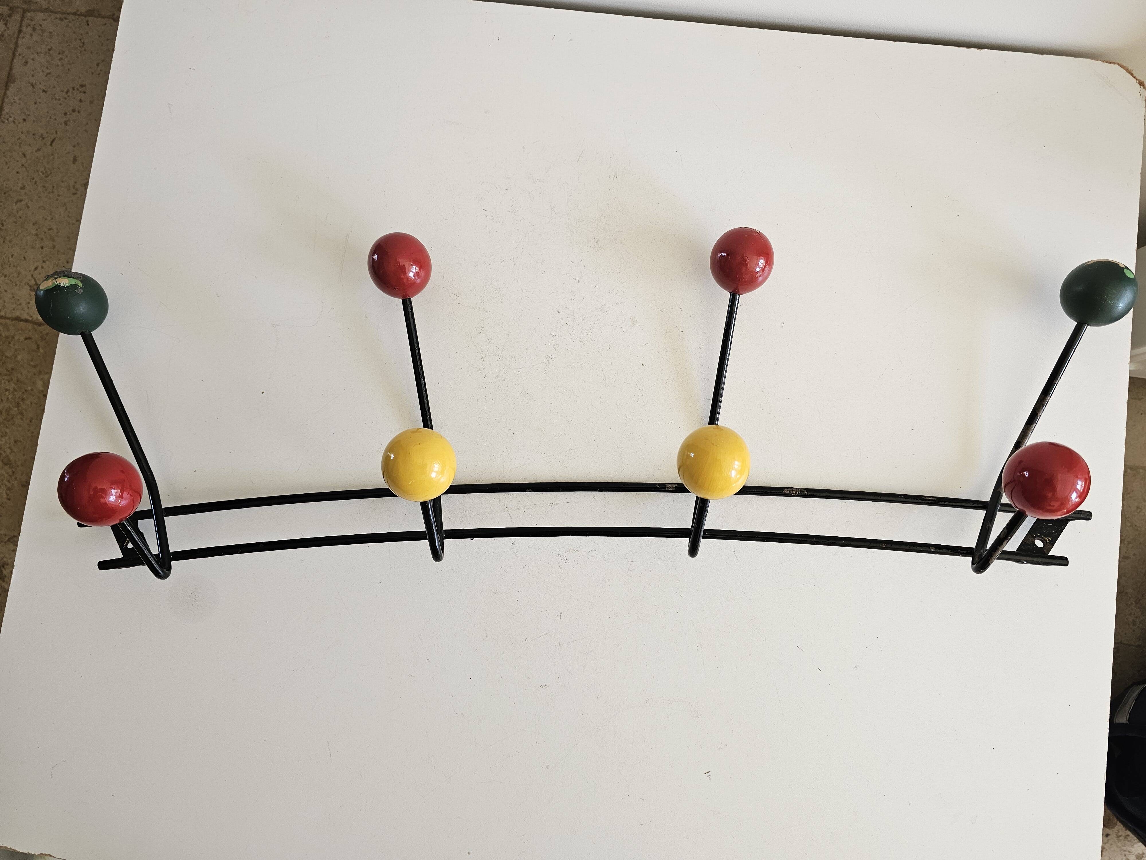 Porte manteaux 8 patères boules - Design Roger Feraud vintage Années 60's