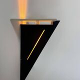 Pair of vintage wall lights, black lacquered metal and glass, SCE France 1980
