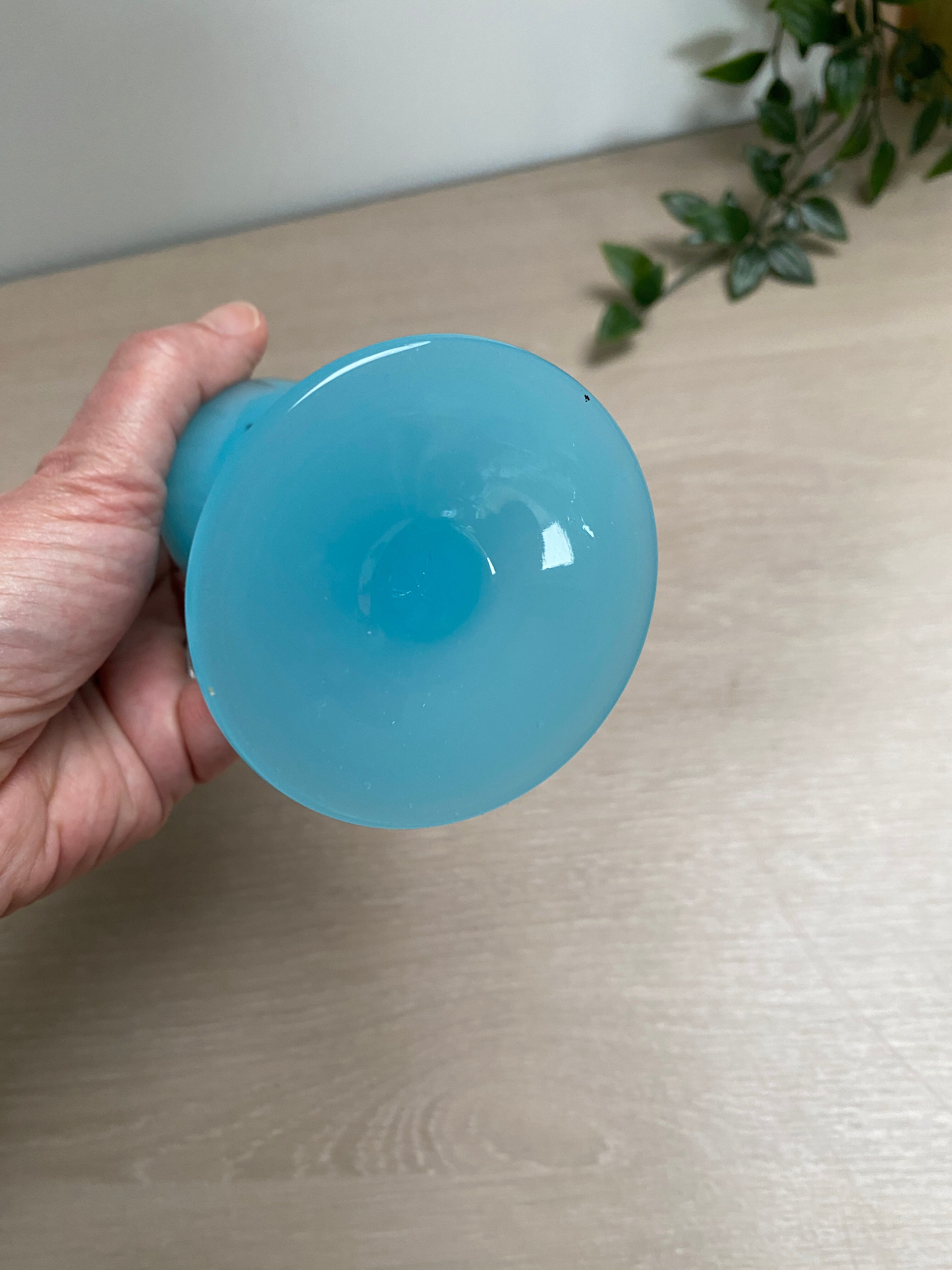 Blue opaline glass soliflore vase