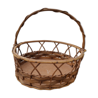 Panier vintage en bois et rotin