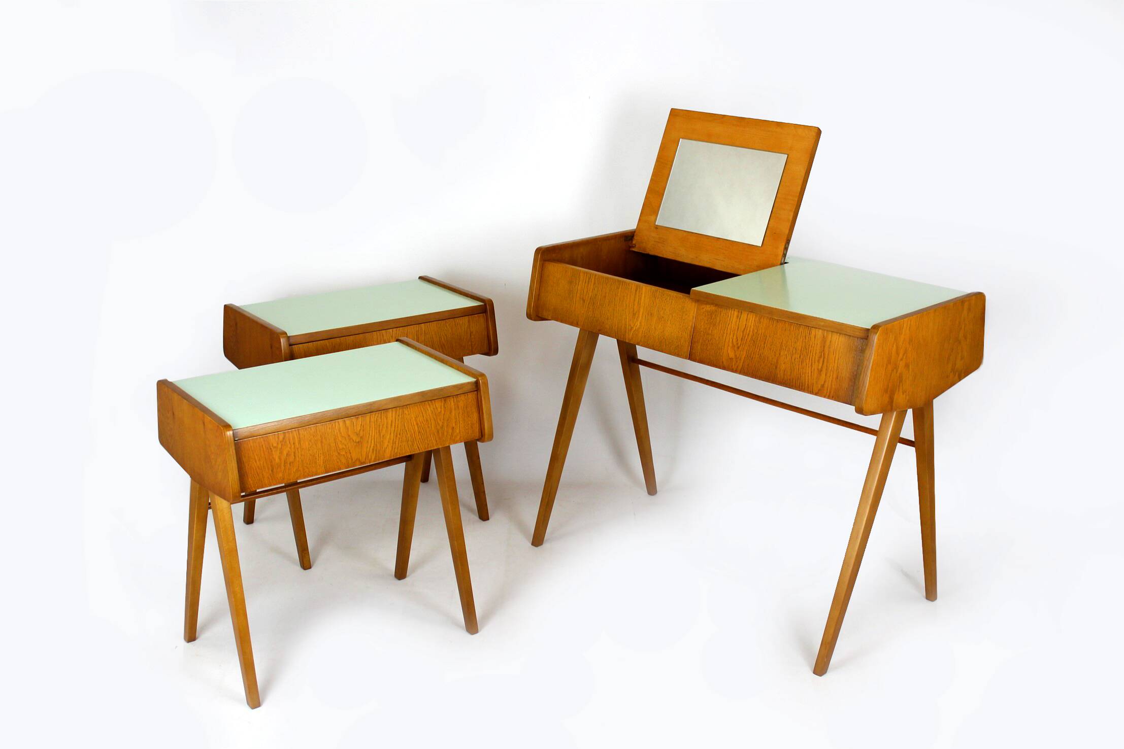 Restored Mid-Century Nightstands & Dressing Table, Czechoslovakia, 1960s