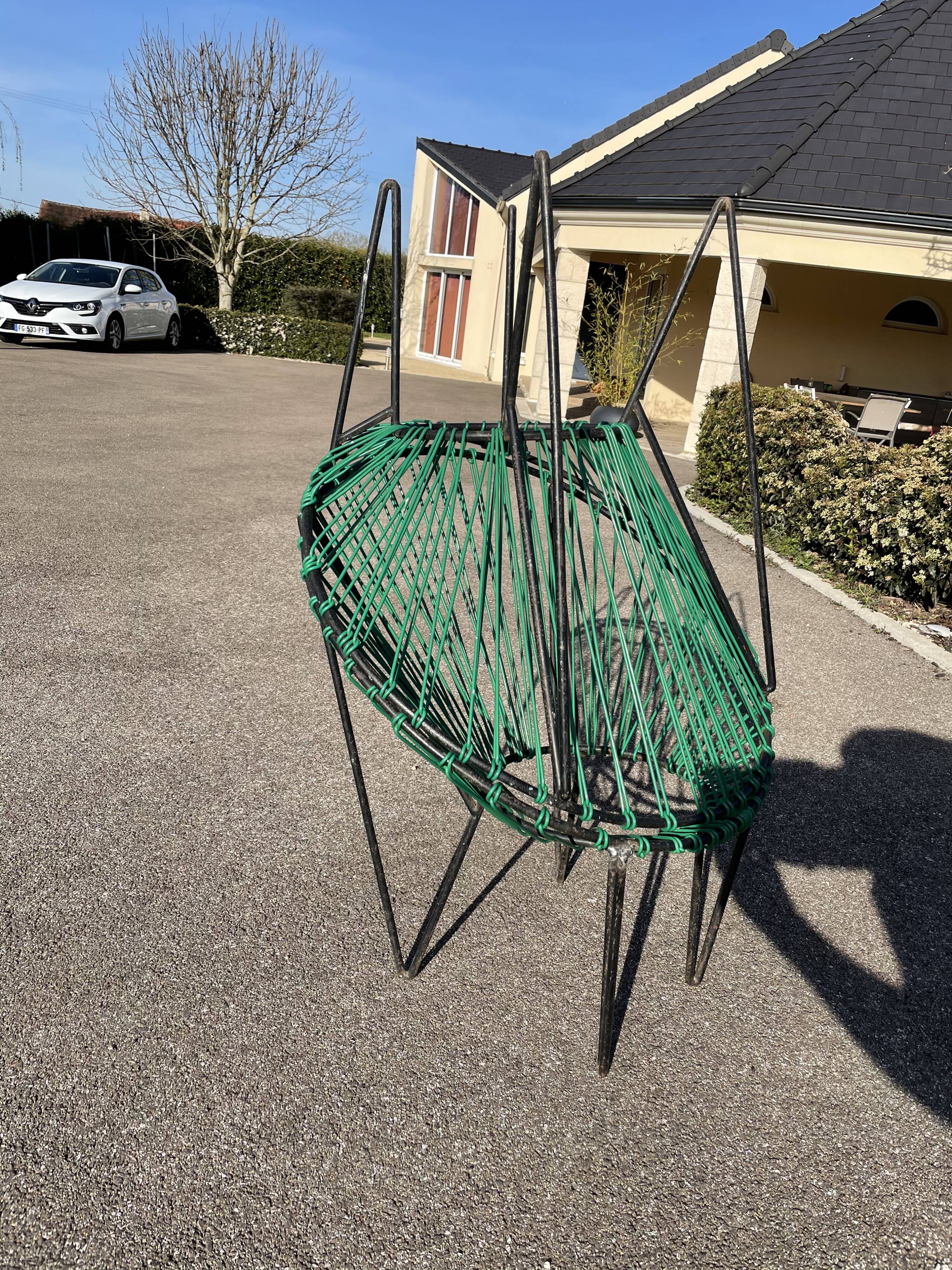 Pair of garden chairs Acapulco 1950 vintage scoubidou metal heaters