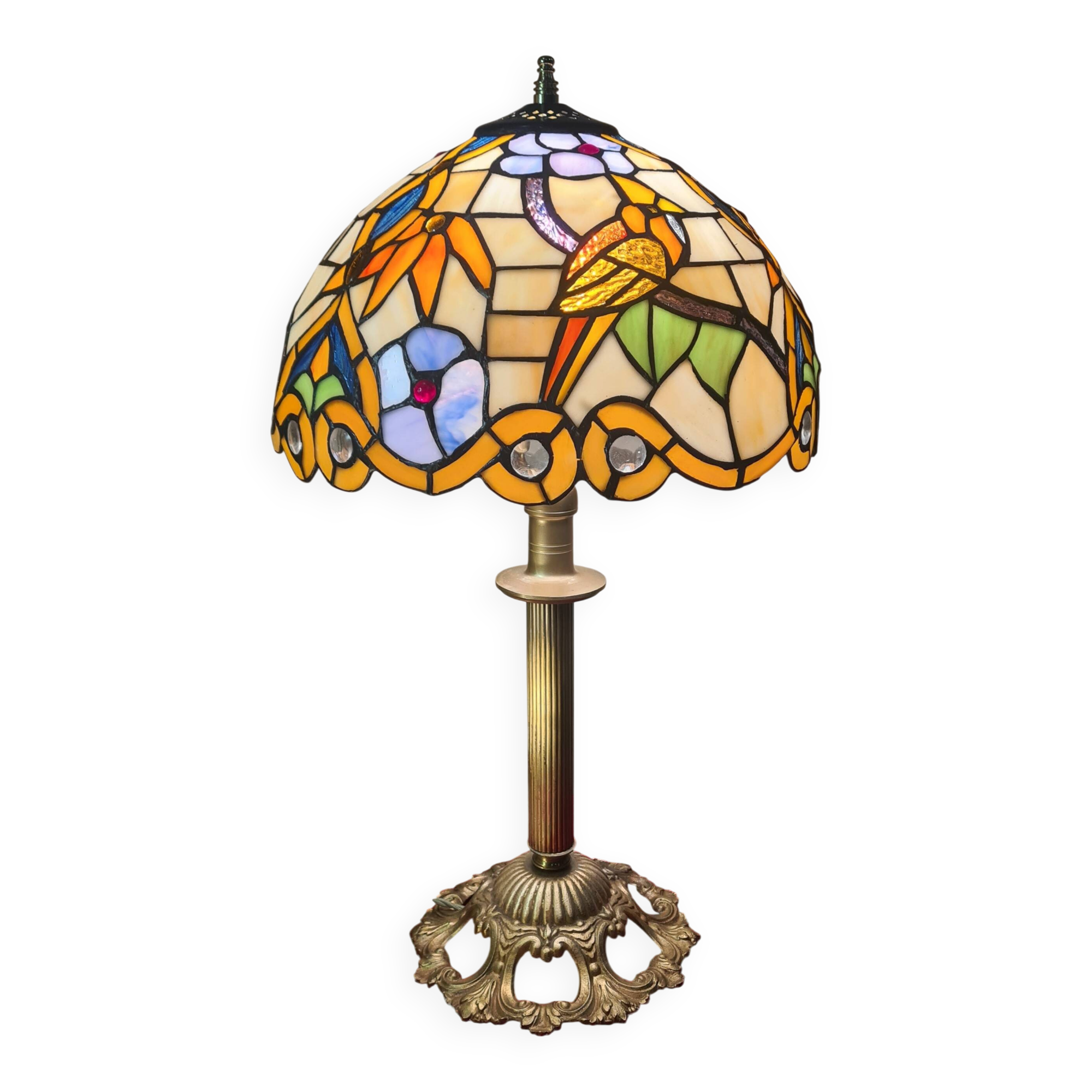 antique bronze lamp, glass paste lampshade, electrically redone