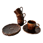 Set of 4 barbotine cups and saucers from the 1970s.
