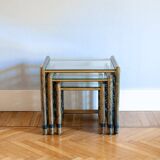 Vintage nesting tables in bamboo with glass top by Gallotti & Radice, 1970, set of 3.