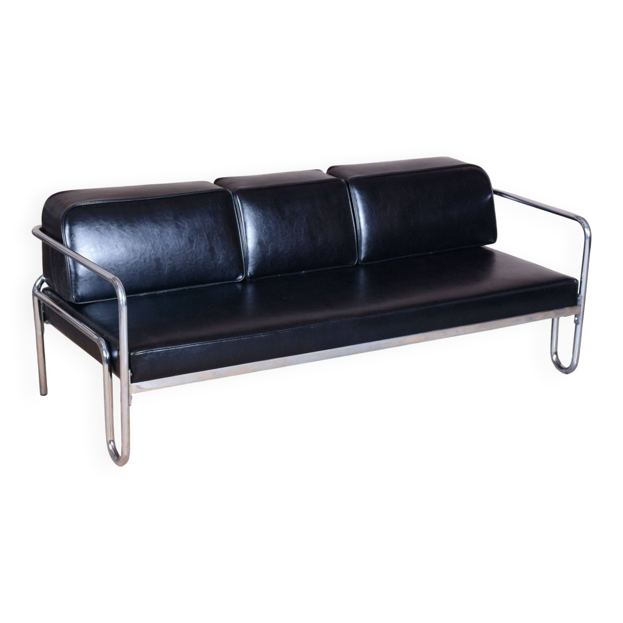 Sofa Bauhaus en acier chromé et cuir, tchèque, années 1930