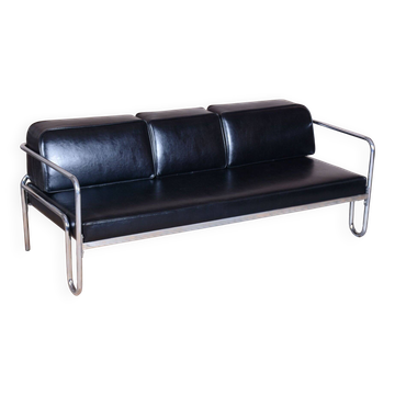 Bauhaus Sofa in Chrome-Plated Steel & Leather, Czech, 1930s