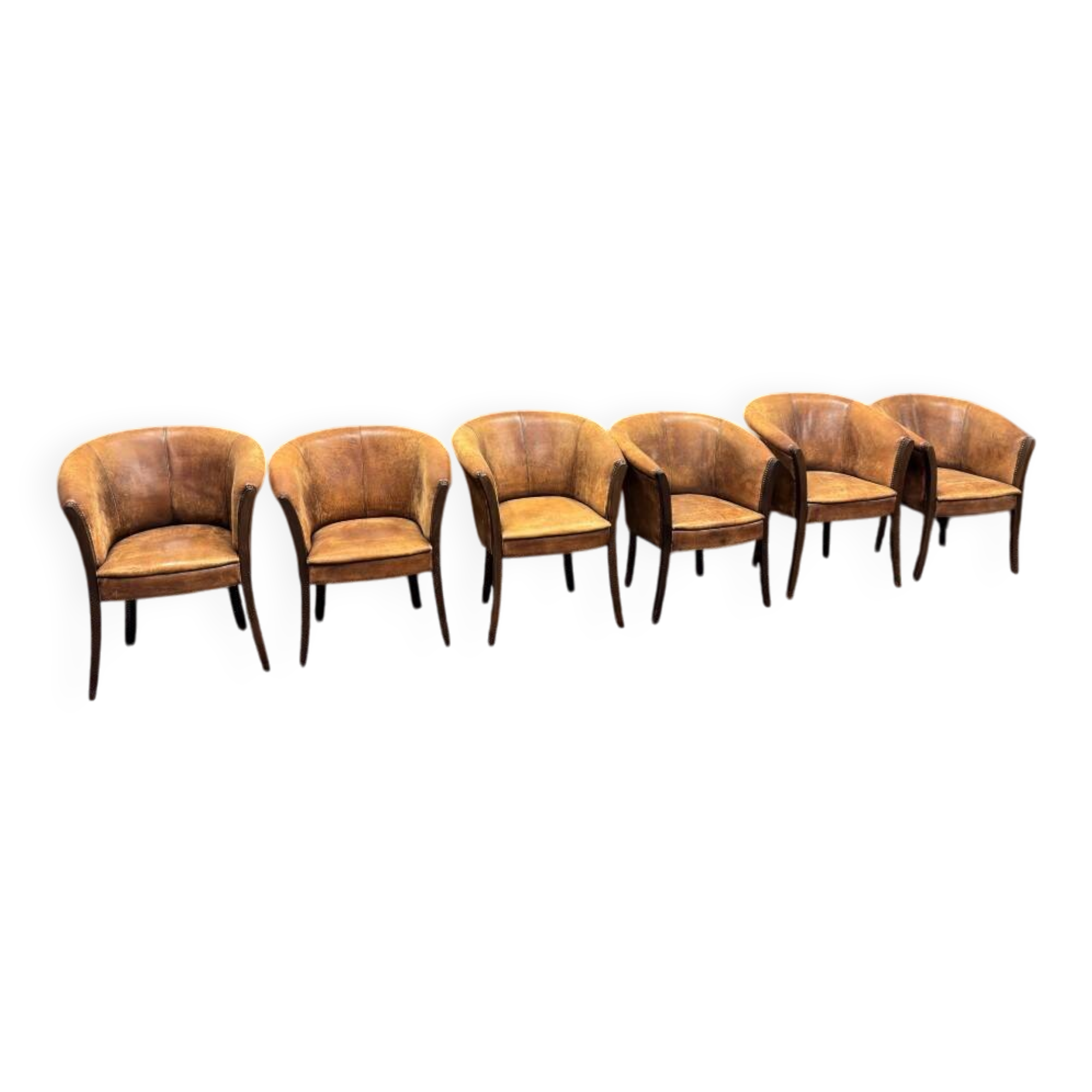 Set of Classic English Sheep Leather Chairs