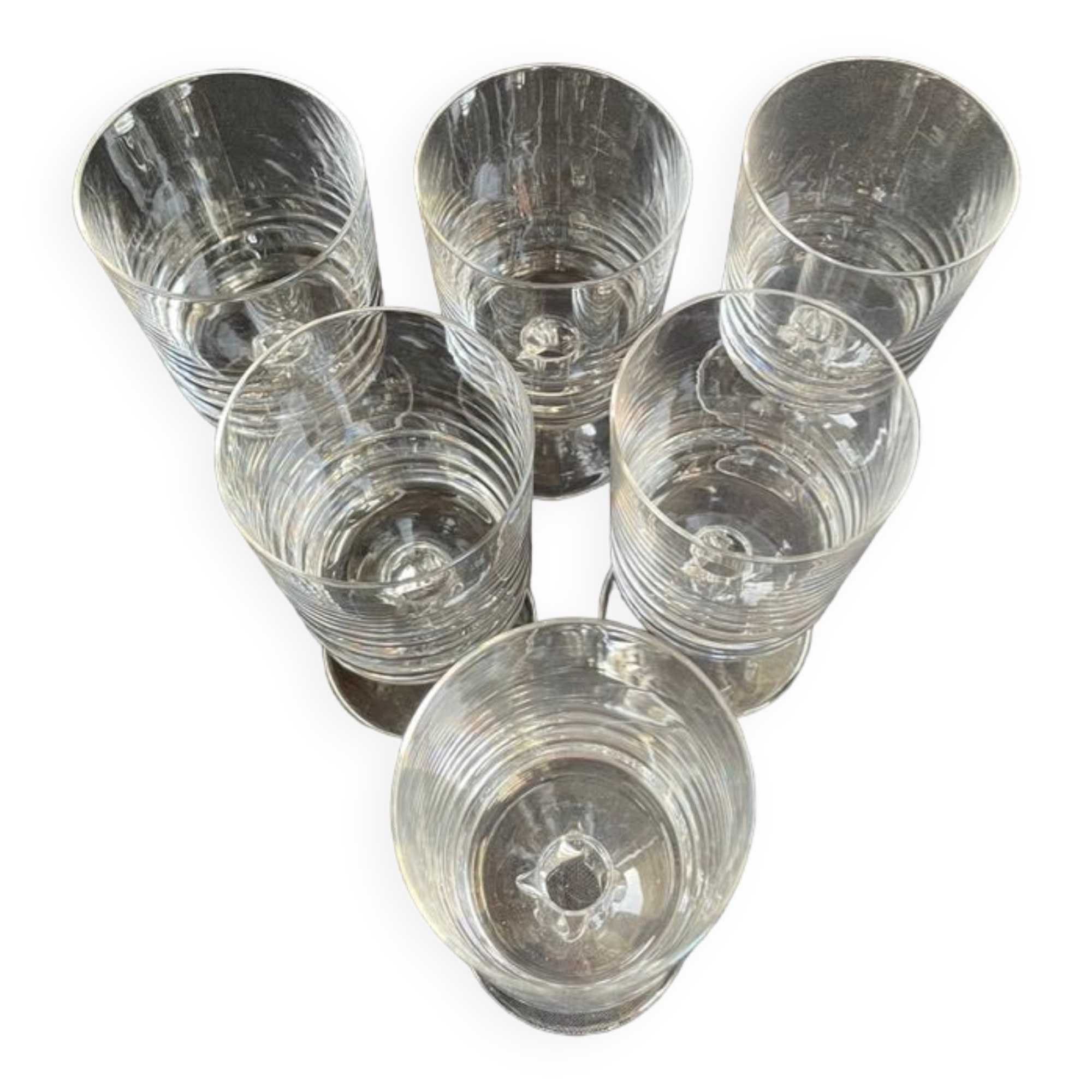 6 Large twisted plain crystal glasses – Typical of the 1960s-1970's