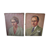 Lot de deux portraits à l'huile début XXeme Laurent Delhief