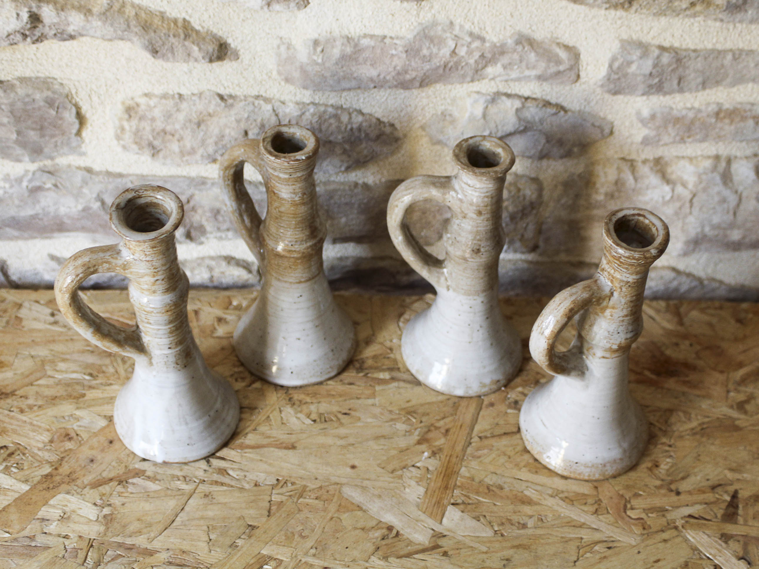 Set of 4 stoneware candle holders Pierre Lion - Puisaye