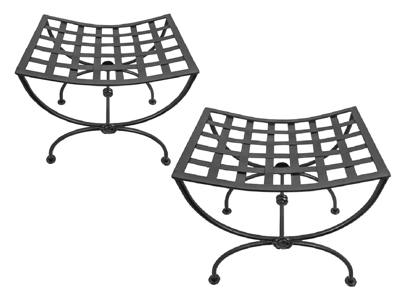 Pair of curule stools - Wrought iron - Vintage 20th century Excellent condition