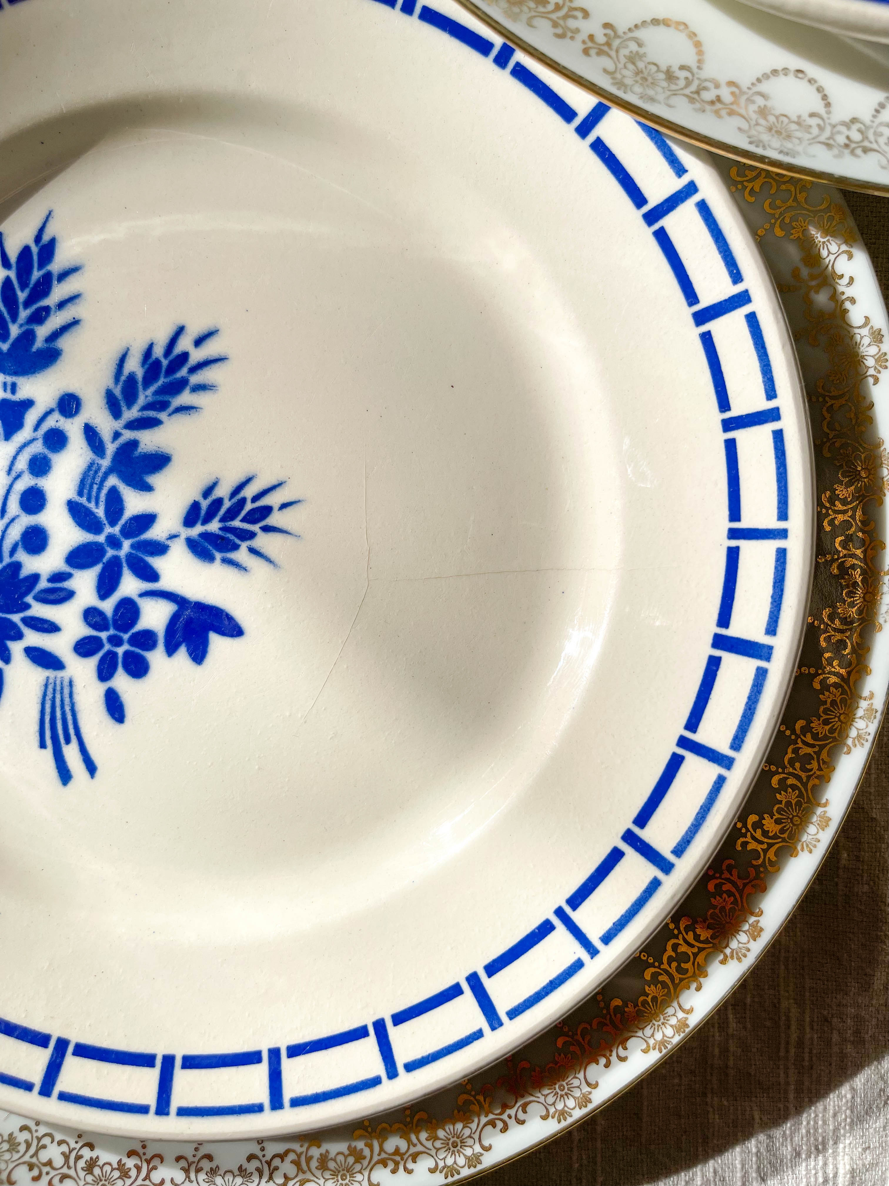 10 Mismatched Porcelain Plates ~ White Gold Porcelain Plates ~ LIMOGES Plates ~ Dishes