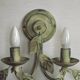 Pair of Vintage Italian Double Wall Lights Leaf Detail Green & Gold Finish