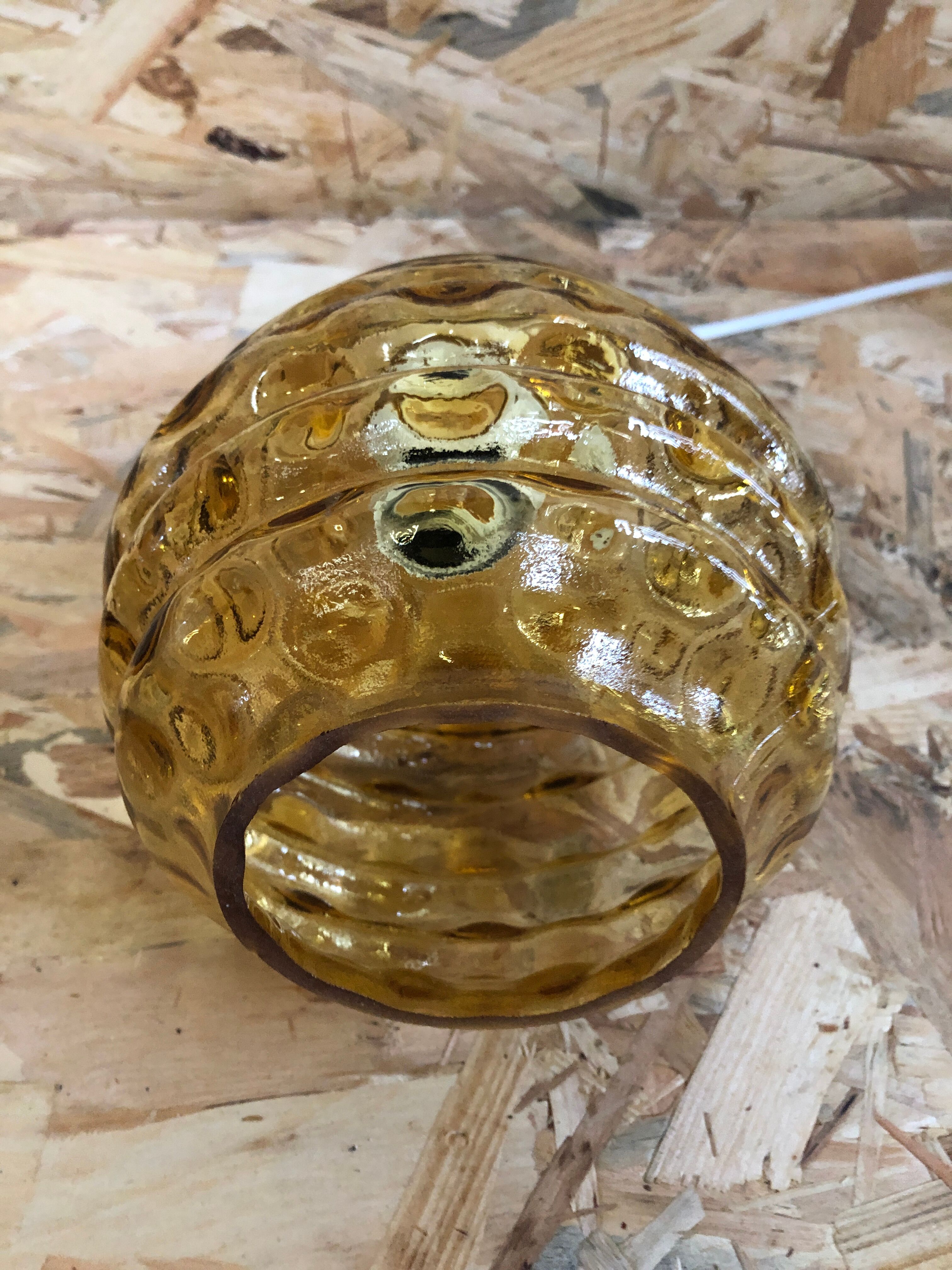 Old suspension ball glass blown orange luminaire 70s vintage