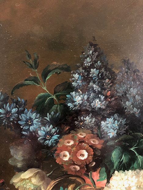 Tom Crowell, United Kingdom XXth, oil on panel "bouquet of flowers on entablature"