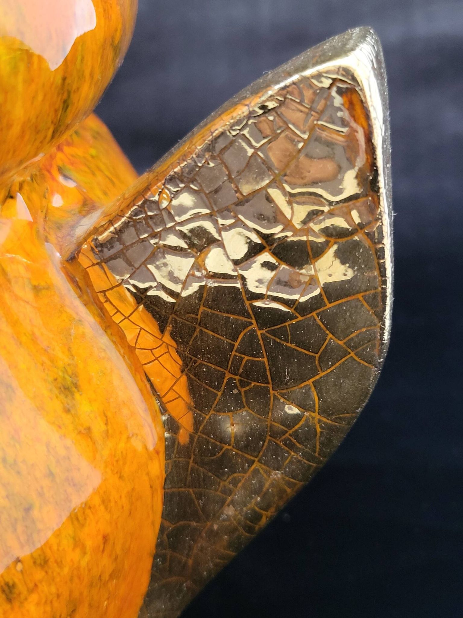 Gérard Crociani soup tureen in orange zoomorphic ceramic French gilded with fine gold Vallauris