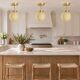 Set Of 3 Art Deco Semi Flush Ceiling Lights | 1940s Beige Hand Blown Glass