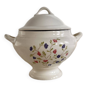 Soupière vintage porcelaine Moulin des Loups Orchies motif fleurs