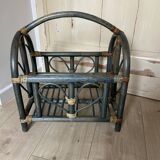 Indonesian style bamboo and rattan magazine rack - 1960s - green stained