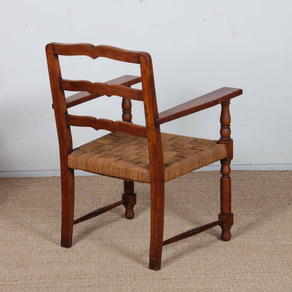Pair of oak and rope armchairs, French work from the 1940s.