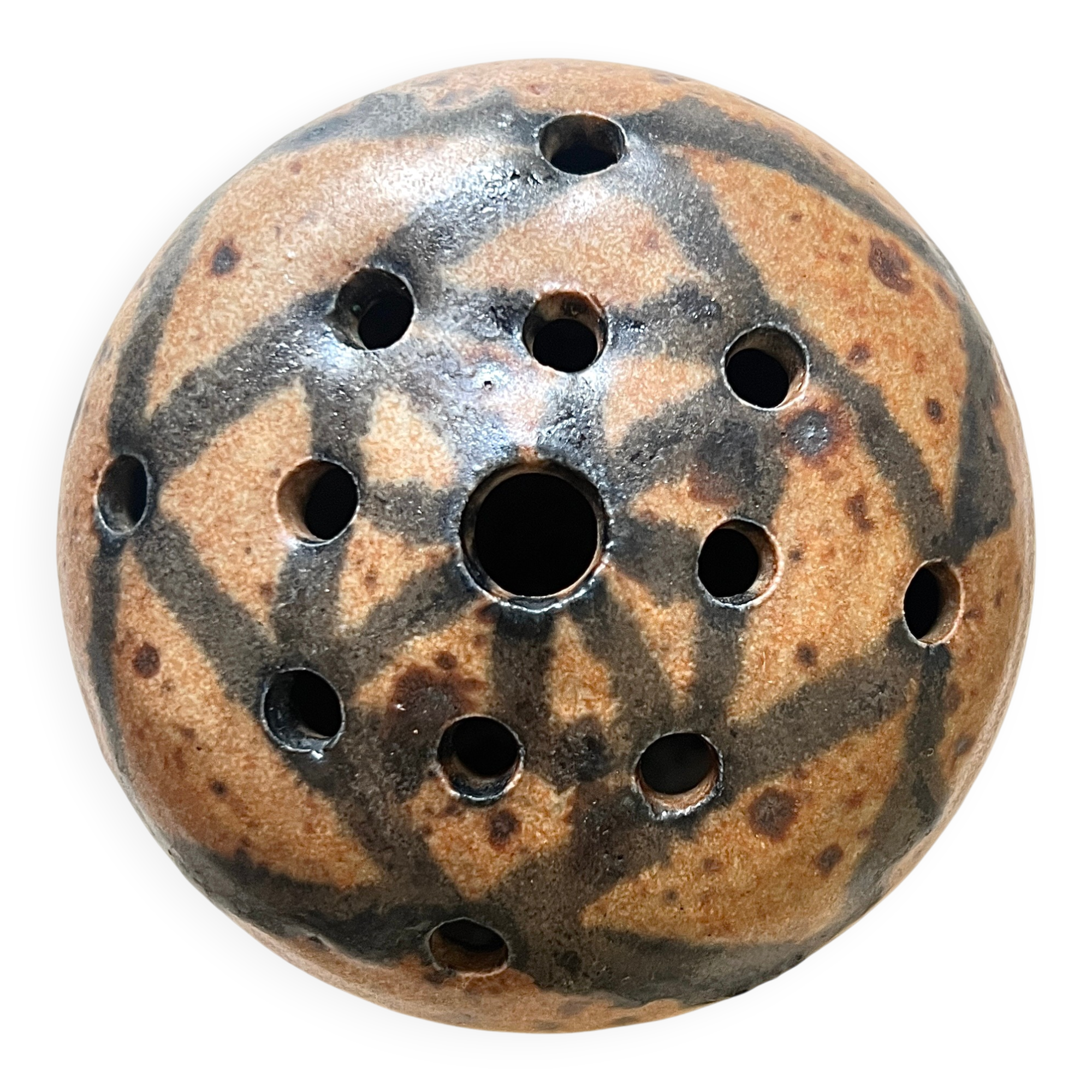 Pyrite stone flower holder signed – brutalist handmade ceramic 1970