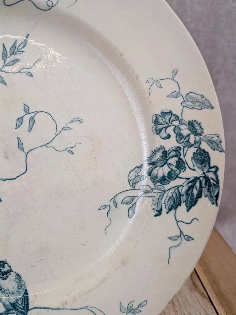 Antique plate Terre de Fer Le Bûcheron Paris – Blue bird decoration