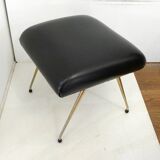 Footrest / stool 1960s with tapered gold legs & faux leather seat