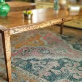 Solid oak farmhouse table with two-plank top