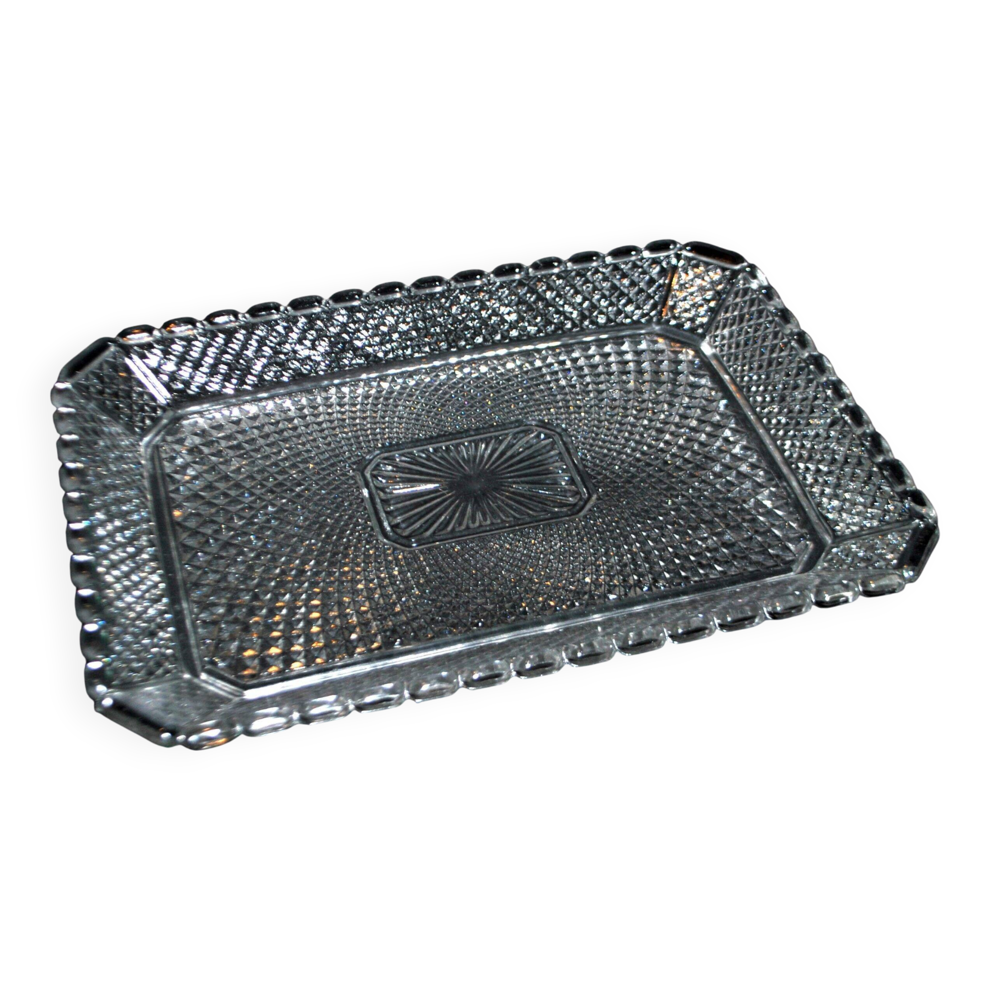 Antique rectangular molded crystal tray, 1920