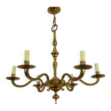 Old chandelier, suspension, light fixture with 6 bronze lights. 70s