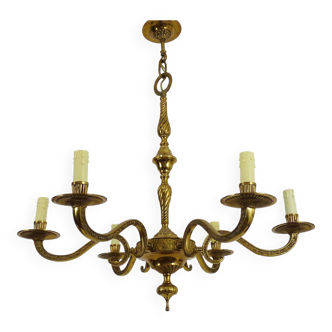 Ancien lustre, suspension, luminaire à 6 feux en bronze. Années 70