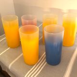 Yellow, red and frosted yellow orangeade glasses made of vintage glass