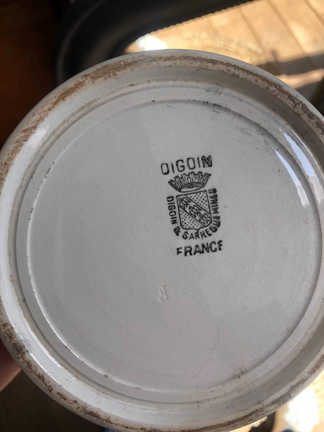 Old Digoin and Sarreguemines shabby white jug