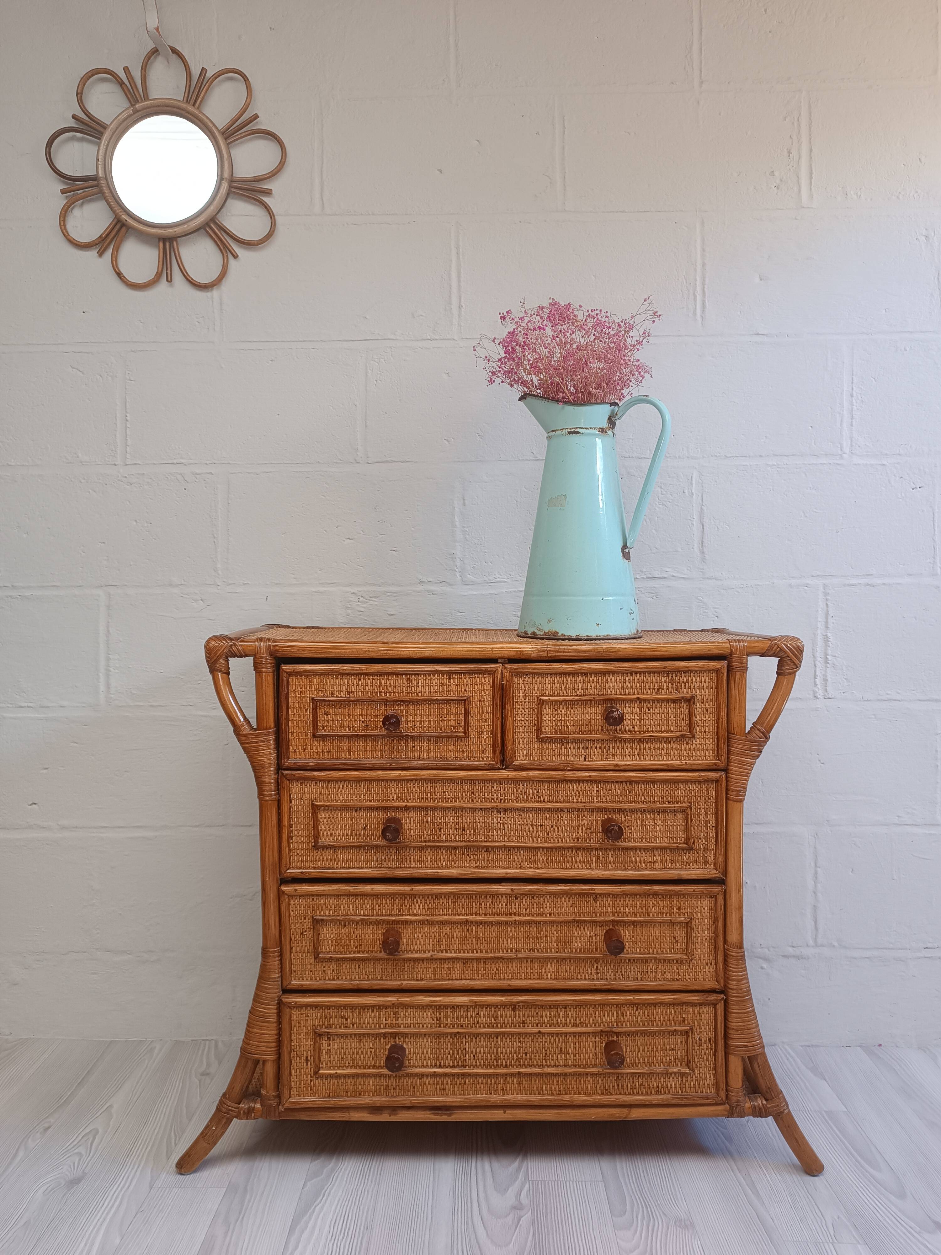 Commode en rotin et bambou  années 60