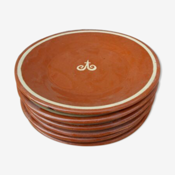 6 flat plates glazed terracotta Provence monogrammed