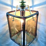 Lantern 1 light bamboo and smoked glasses