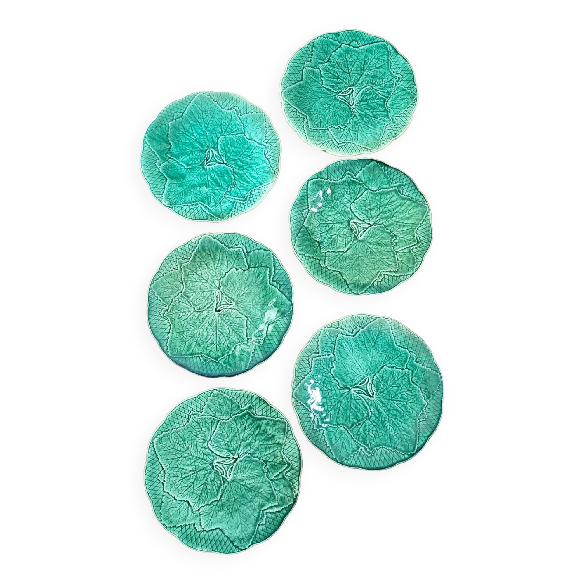 6 Gien slip dessert plates with leaf decoration