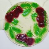 3 old plates in slip decoration strawberries and grapes