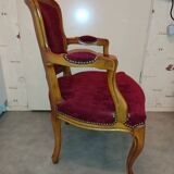 Old armchair style Louis Philippe velvet wood
