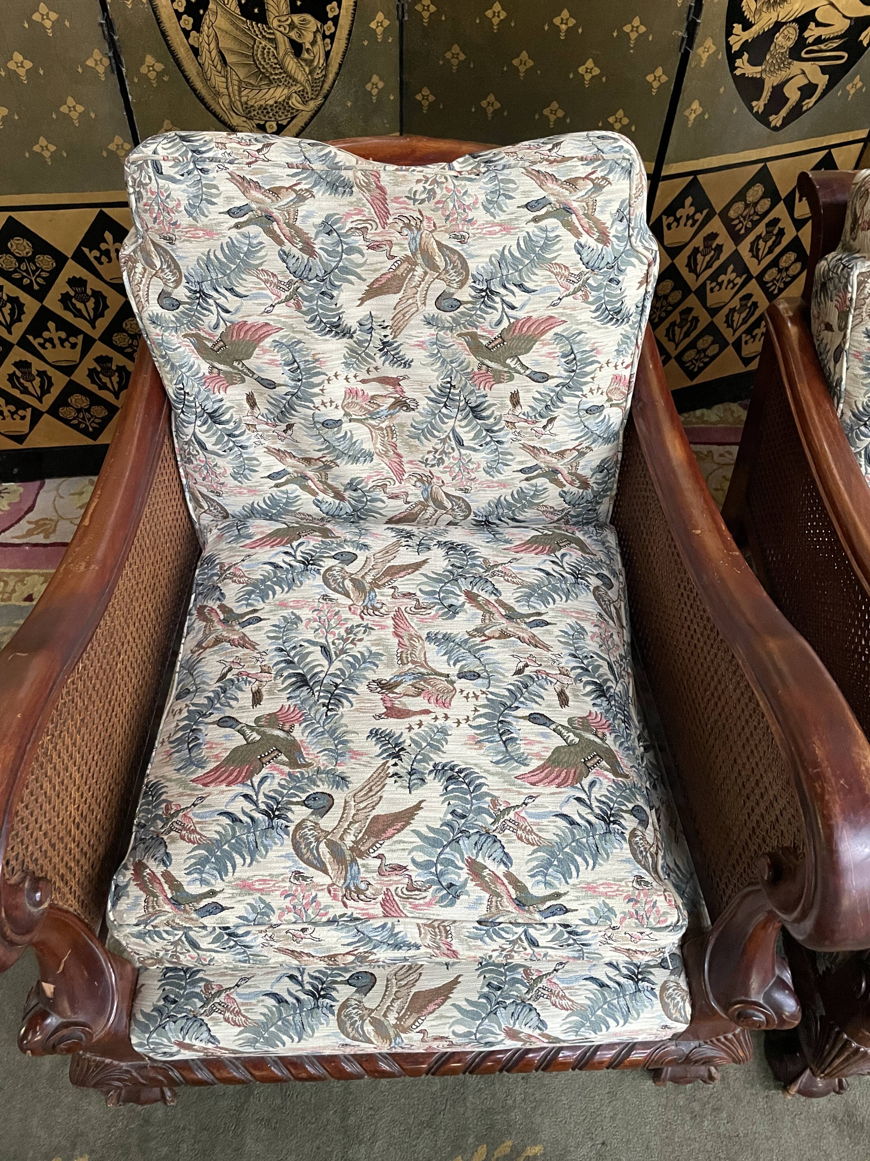 Pair of English mahogany and canning armchairs